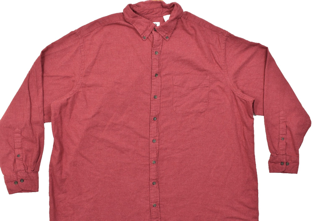HB Fit By DXL Men's 2XLT Red Long Sleeve Button Down Flannel Shirt 100% Cotton